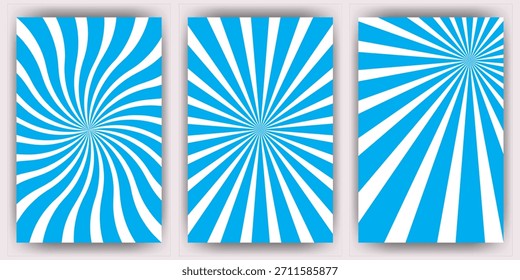  Conjunto de padrões azul de explosão solar e espiral,Planos de fundo espiral hipnóticos de arte pop dinâmica