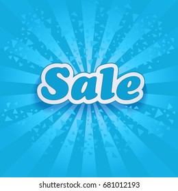 Blue sunburst winter sale vector poster template.
