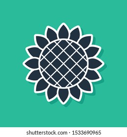 Blue Sunflower icon isolated on green background.  Vector Illustration