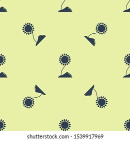 Blue Sunflower icon isolated seamless pattern on yellow background.  Vector Illustration