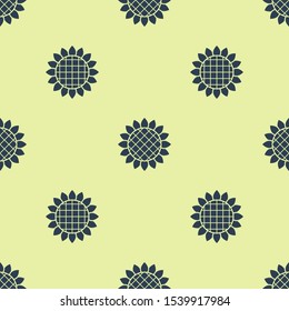 Blue Sunflower icon isolated seamless pattern on yellow background.  Vector Illustration