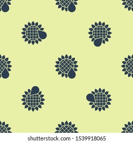 Blue Sunflower icon isolated seamless pattern on yellow background.  Vector Illustration