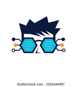 Blue sunglass geek logo vector illustration