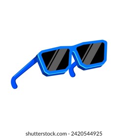 Blue sunglasses with black lens isolated on white background. Cartoon funny kids blue png summer sunglasses icon, label and sign. Cool hipster Sunglasses vector graphic illustration