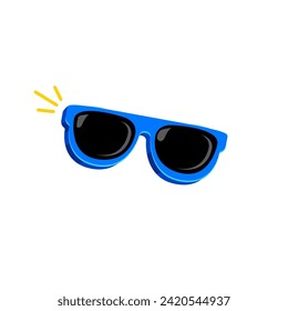 Gafas de sol azules con lentes negras aisladas sobre fondo blanco. Caricatura divertida niños azul png lentes de sol de verano icono, etiqueta y signo. Ilustración gráfica del vector de gafas de sol frío