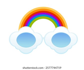 Blue sunglasses with clouds and rainbow style decorations. Vector illustration isolated on white background