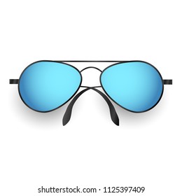 Blue sunglasses isolated on white background. Fashionable and stylish aviator glasses. Vector illustration. EPS 10