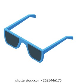 Blue sunglasses lying on white background, isometric 3d style, for summer and fashion design