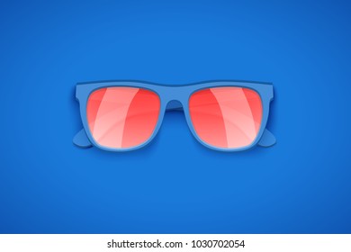 Blue sunglasses on blue background. Summer vacation or shopping sale creative advertisement. Editable Vector Illustration