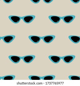Gafas de sol azules sobre fondo beige sin fisuras. Ilustración vectorial. Impresión de tejido.