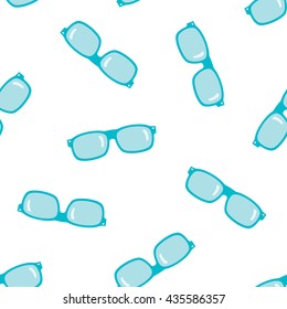 Blue sunglasses on white background. Seamless pattern.