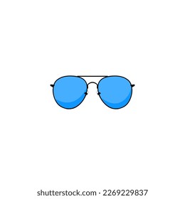 Una gafas de sol azules con fondo blanco y la palabra " en ella " en la parte inferior.