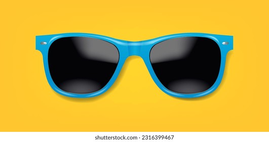 Blue Sunglasses And Yellow Background With Gradient Mesh, Vector Illustration