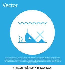 Blue Sunken ship at the bottom of the sea icon isolated on blue background. White circle button. Vector Illustration