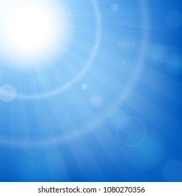 Blue Sunny Background With Gradient Mesh, Vector Illustration