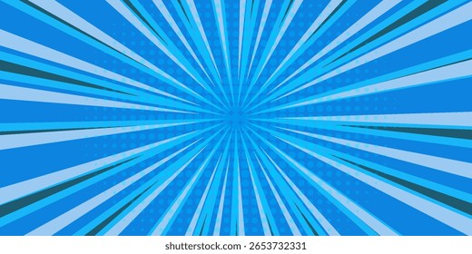 Blue Sunny haze pop art retro vetor fundo. Ilustração de estilo de plano de fundo de anime