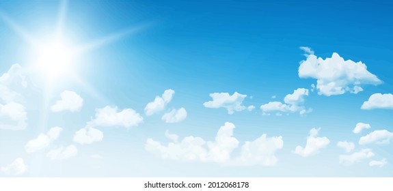 Blue sunny sky with white clouds. Scenic outdoor sky joyful beauty