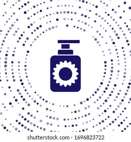 Icono del frasco de spray de pantalla azul aislado en fondo blanco. Protección de la piel contra la luz solar ultravioleta. Puntos aleatorios del círculo abstracto. Ilustración vectorial