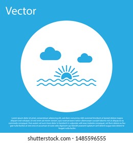 Blue Sunset icon isolated on blue background. White circle button. Vector Illustration