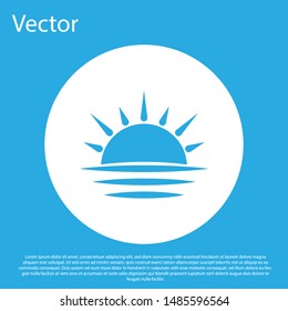 Blue Sunset icon isolated on blue background. White circle button. Vector Illustration