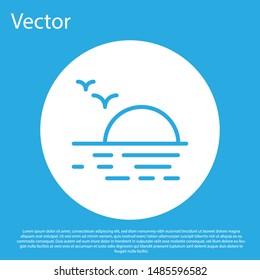 Blue Sunset icon isolated on blue background. White circle button. Vector Illustration