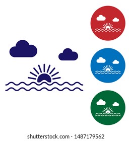 Blue Sunset icon isolated on white background. Set color icons in circle buttons. Vector Illustration
