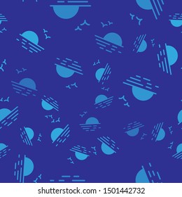 Blue Sunset icon isolated seamless pattern on blue background.  Vector Illustration