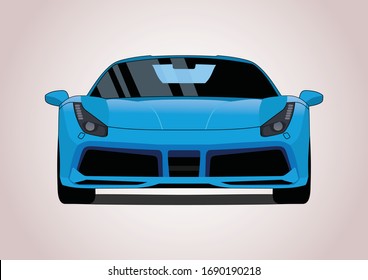 Blue Super Car, Front View. Ferrari 488 GTB.