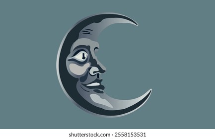 The blue super moon of august moon is anthropomorphic, with a smile and large eyes