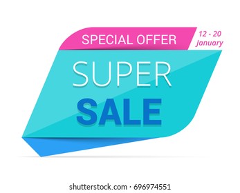 Blue super sale banner, special offer, vector eps10 illustration