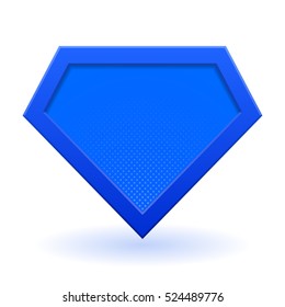 Blue superhero logo template. Halftone dots, shadows. Vector, isolated, eps 10.