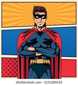 blue superhero pop art style poster