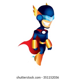 Blue Superhero - Super Red Cape Man With Visor, Boots