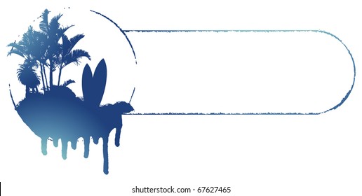blue surf scene with grunge white banner
