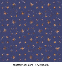 Blue surface with crushed yellow patches. Wallpaper texture. Textile fabric. Motley decorative background.