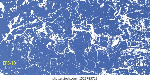 Blue surface with white cracks. Design background. Abstract vintage background. Creative vector background for banner and flyer. Designer decorative cover. Vector graphics. Spots and blots