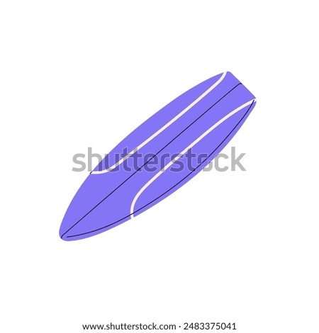 Blue surfboard for catching waves on sea. Wooden board for surfing, extreme summer activity on water. Surfers' equipment for riding on ocean. Flat isolated vector illustration on white background