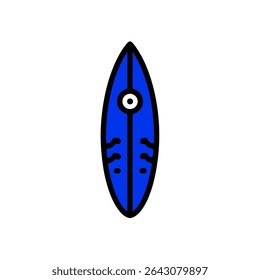 Surfboard azul flutua verticalmente centralizado ícone esporte isolado gráfico