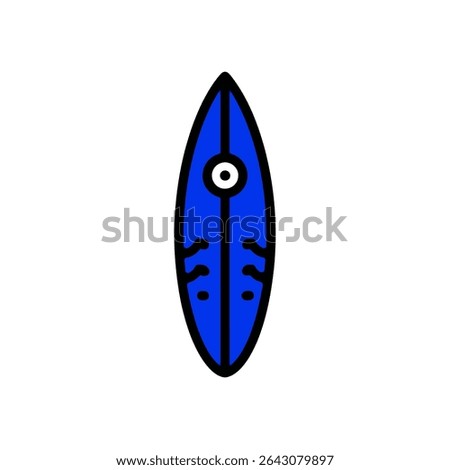 Blue surfboard floats vertically centered isolated sport icon graphic