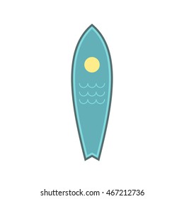 Blue surfboard icon in flat style on a white background