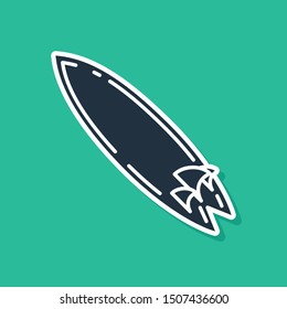Blue Surfboard icon isolated on green background. Surfing board. Extreme sport. Sport equipment.  Vector Illustration