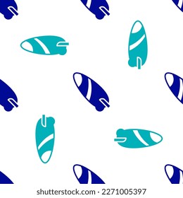 Blue Surfboard icon isolated seamless pattern on white background. Surfing board. Extreme sport. Sport equipment.  Vector