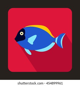 Blue surgeon fish icon in flat style on a pink background