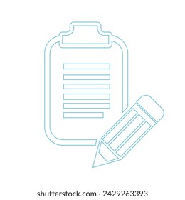 Icono azul de línea de papeleo de encuesta