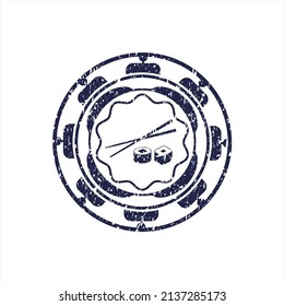 Blue sushi icon inside distress rubber texture. 