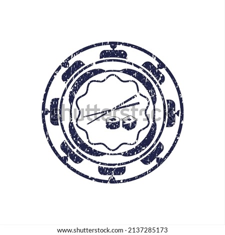 Blue sushi icon inside distress rubber texture. 