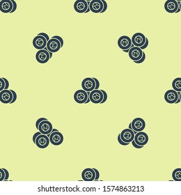 Blue Sushi icon isolated seamless pattern on yellow background. Traditional Japanese food.  Vector Illustration