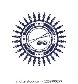 Blue sushi icon with rubber seal texture