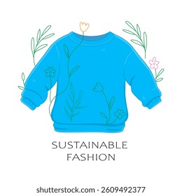 Blue Sustainable Fashion Sweatshirt Icon - Eco-Friendly Design with editable stroke.