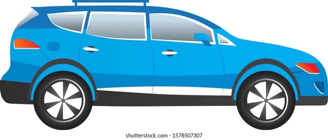Blue SUV car in flat style. Side view of sports utility Vehicle isolated on white background.